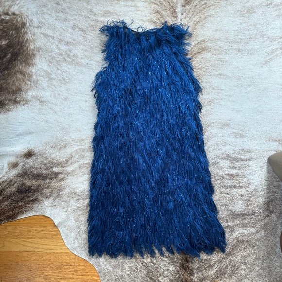 **LAST CALL** MARTIN GRANT NWOT V neck fringe vest in Blue Size M - Picture 3 of 5